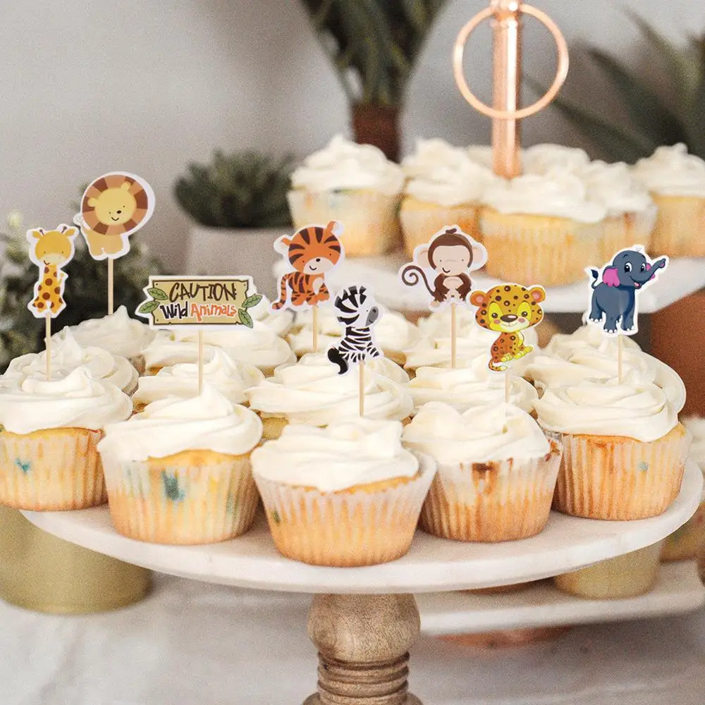 24 шт. животное кекс Toppers дети ребенок душ торт топ флаг DIY флажки для торта День