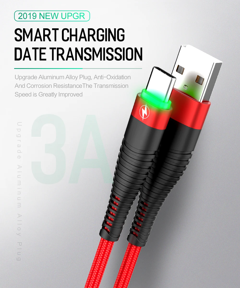 Jellico 3A светодиодный кабель usb type C для samsung Xiaomi QC3.0 провод для быстрой зарядки USB-C зарядное устройство для мобильного телефона usb type-c кабель