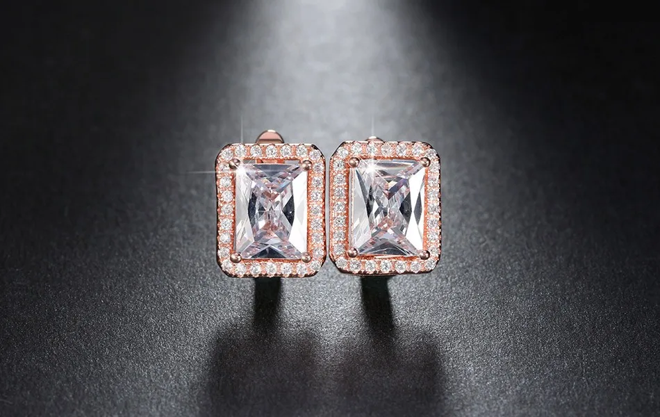 Новое поступление, 1.8ct прямоугольные кубические серьги из циркония, серьги для женщин, лучший рождественский подарок, белые позолоченные серьги, DE95