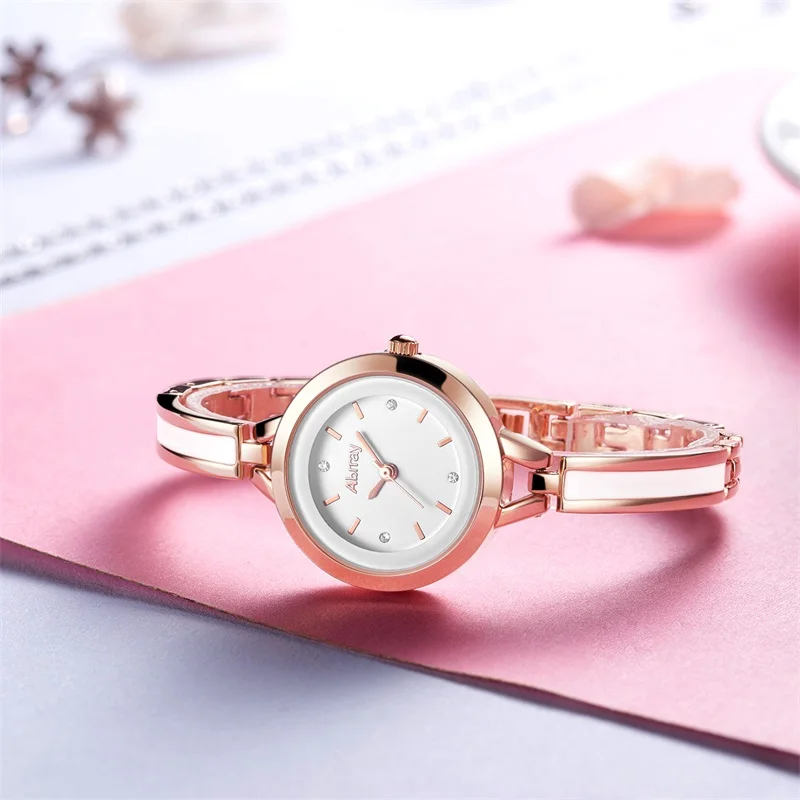 Abrray Часы женские наручные кварцевые (белые часы маленький круглый циферблат