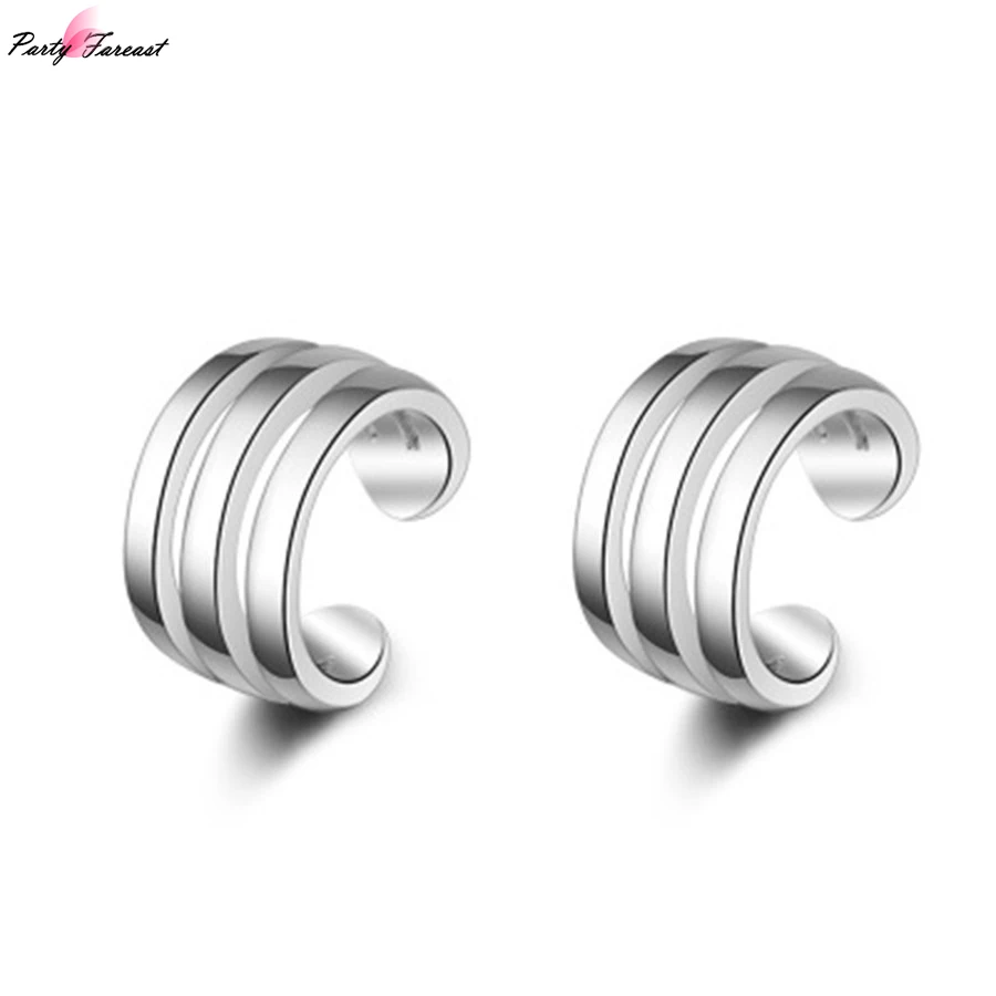 PF Silver Circle Clip Earrings Cartilage Ear Cuffs Without Puncture Charms Jewelry Ornament for Women Ohrringe SP0058 | Украшения и