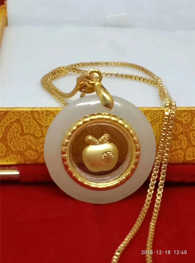 Koraba Новый 24k золото инкрустированный Натуральный китайский белый нефрит