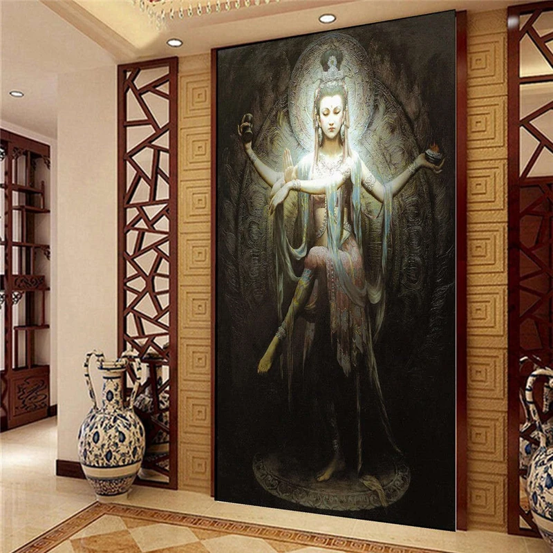 beibehang Guanyin Buddha Buddhist religion photo wallpaper 3D Continental streetscape paper landscape bedroom mural wall paper