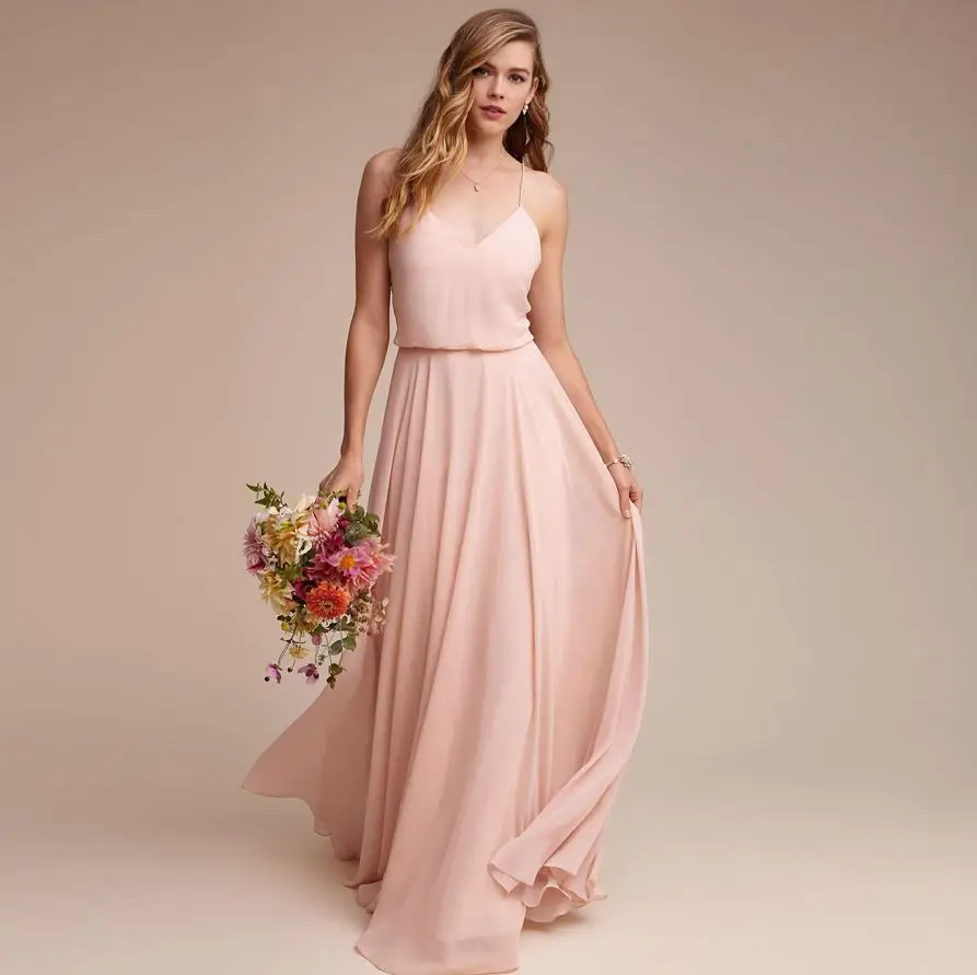 blush pink Халат demoiselle d'honneur Новое сексуальное платье из шифона/на бретельках с v-образным вырезом a Line Румяна розового цвета для свадебной вечеринки, большие размеры - Цвет: blush pink