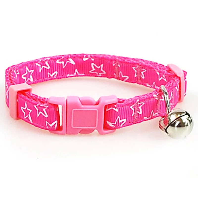 Star Pink Новая мода 1,0 см 1,5 см ширина ошейник для питомца светоотражающий/звезда узор собака щенок кошка ожерелье ошейник с колокольчиком - Цвет: Star Pink