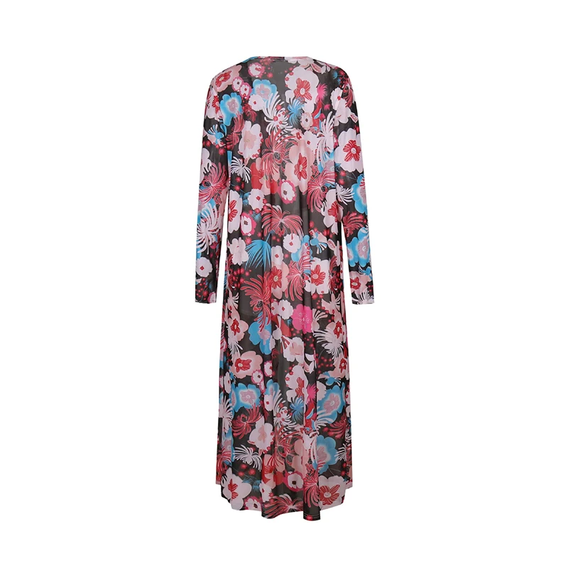 LOHILL 2017 New Womens Floral Print Chiffon Long Maxi Kimono Kaftan Ladies Summer Beach Cardigan |