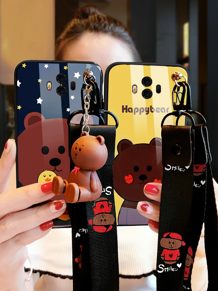 Синий свет задняя крышка для huawei Коврики 8 9 10 милый медведь Силиконовые пару