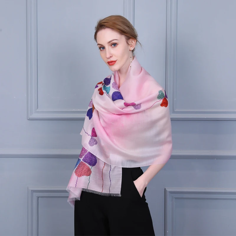 100% чистая шерсть шарфы платки длинный цветок печати шарф пончо Для женщин