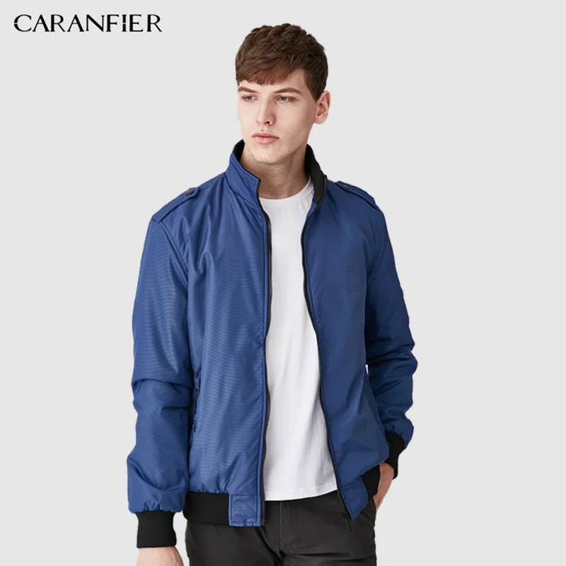 Мужская куртка бомбер CARANFIER однотонная Повседневная на весну и осень спортивная