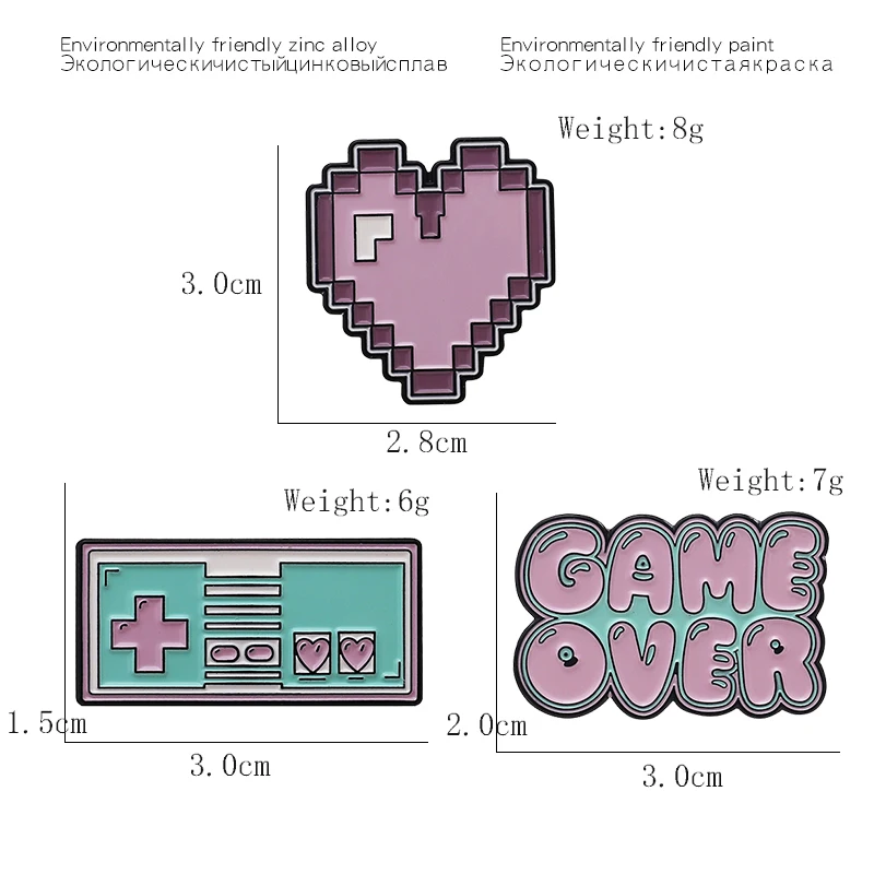 Розовый зелёная эмаль игровой автомат пикселей в форме сердца игры Over шпильки
