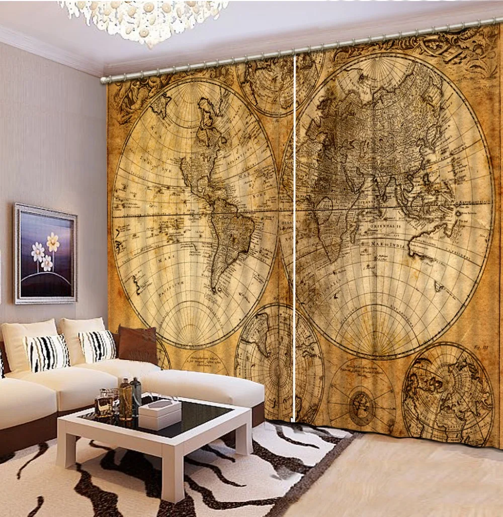 

3d curtains for living room Continental Map curtains for bedroom blackout luxury curtains modern curtains