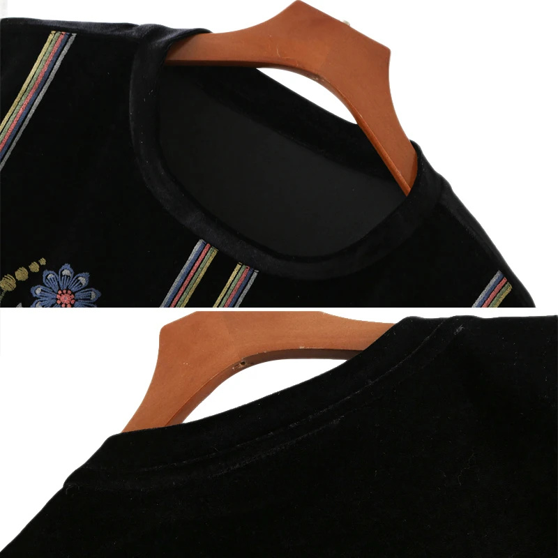 NATOODA Fashion Embroidery Velvet Women Blouses Round Collar Shirts Spring Autumn Short Sleeve Casual Tops XY2949|women blouses|women blouse