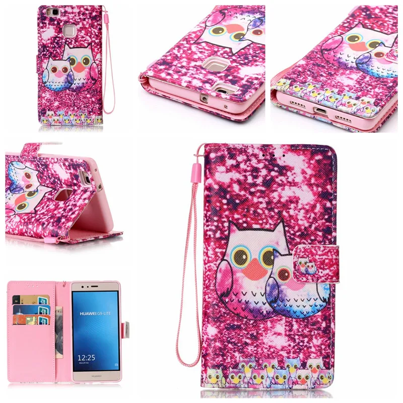 Cartoon Flip Leather Cases For Funda Huawei P9 Lite case Ascend Wallet Case Card Phone Cover Coque Capa | Мобильные телефоны и