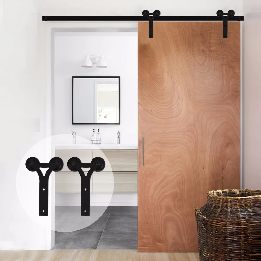 

LWZH 14ft/15ft Classic Style Rail Sliding Barn Door Track Hardware Sliding Closet Door Sliding Barn Track Kits for Single Door