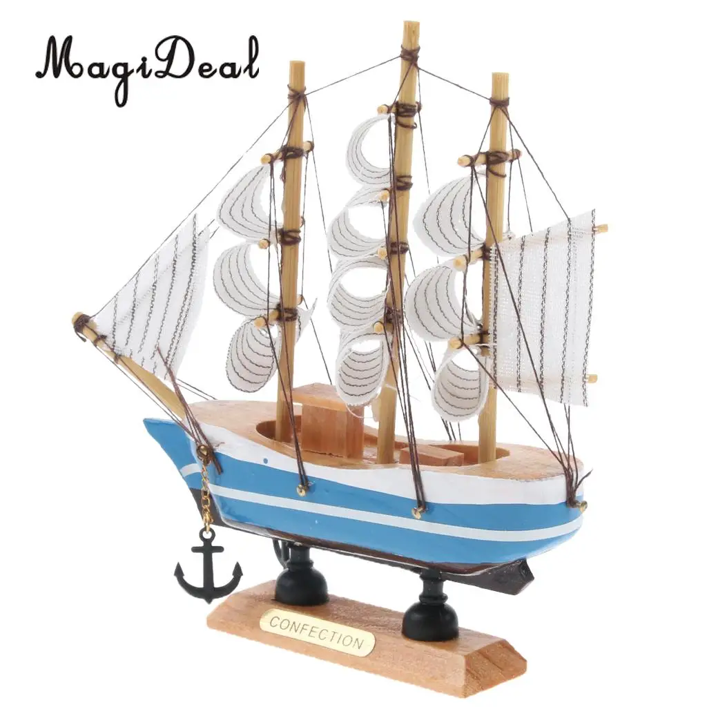 

Mediterranean Style Handmade Wooden Sailboat Model Decor Boat Gifts 15cm