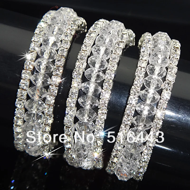 

Hot Sale 12pcs 3rows Clear Crystal Czech Rhinestones Stretchy Women Charms Bangles Bracelets Wholesale Fashion Jewelry A-702