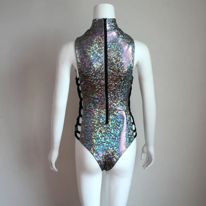 2019 Летние Боди лазерные пуш-ап комбинезоны голографический облегающий без