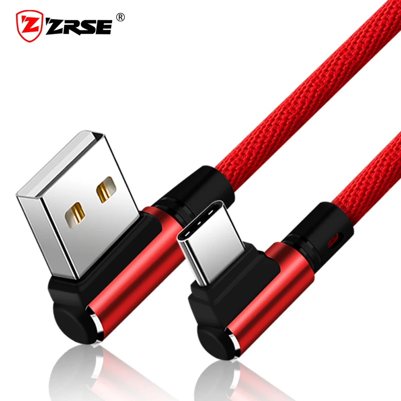 Кабель ZRSE USB C Type 90 градусов Реверсивный плетеный кабель для Samsung Galaxy S8 Xiaomi Oppo