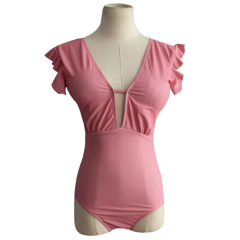 

OUMUYI Heart Attack Falbala One-piece Swimsuit Women Summer Beach Bodysuit 2018 Ladies Beach Bathing Suit Swimwear