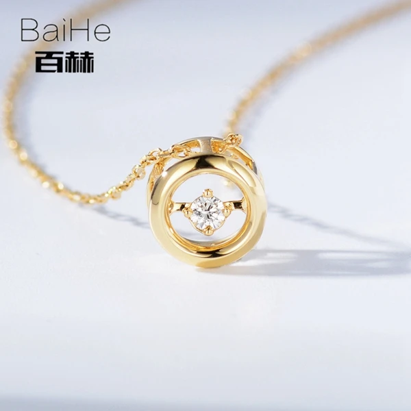 BAIHE Solid 18 K желтого золота 0.05ct Сертифицированный H/SI натуральный бриллиант женские модные ювелирные изделия элегантные Уникальные ожерелья