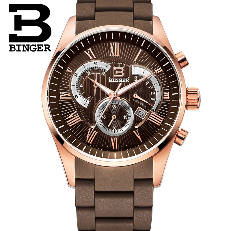 Wristwatches Men's Quartz Military Watches Mens Chronograph Watches Top Brand Luxury Watch Binger Round 50M Water Resistant