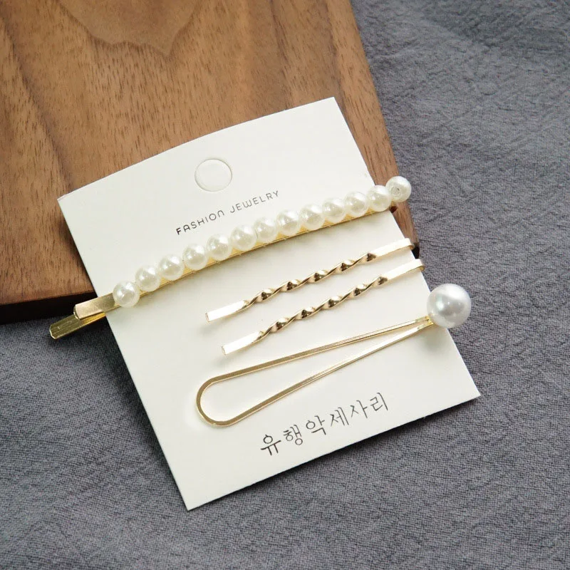 Levao New Fashion Girls Irregular Hairpins Faux Pearl Decor Hair Clips 4pcs Geometric Gold Alloy Hair Accessories for Women - Цвет: 4