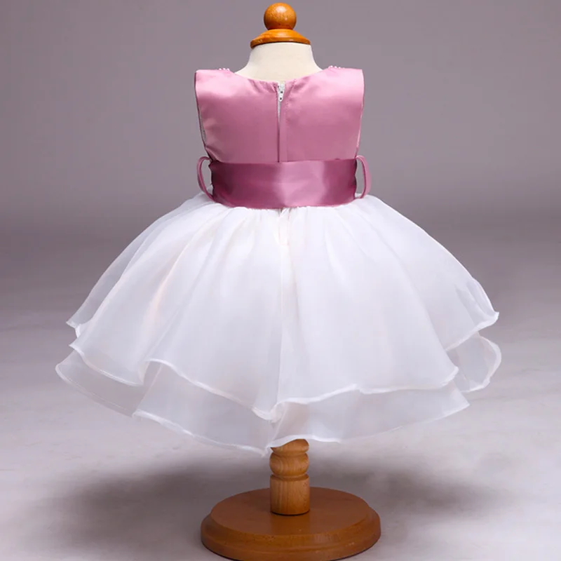 Baby Girl Toddler Dress Girl Beaded Bow Dress Kid Wedding Dress Child Birthday Party Dress