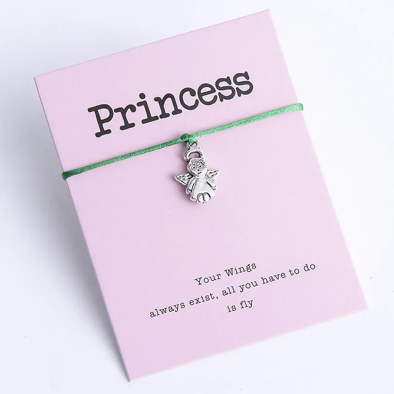 dark green Pipitree прекрасный принцесса ангел браслет Femme Lucky красная струна Wish браслеты ювелирные изделия подарок для женщин детей регулируемый - Окраска металла: dark green