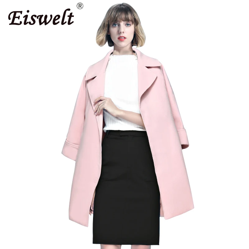 Высокое качество зимнее женское пальто с поясом отложной воротник осенняя