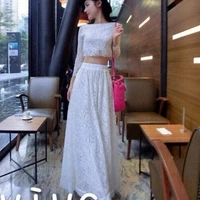 free shipping 2021 new fashion plus size s 10xl summer sexy lace twinset perspective short tops and long maxi skirt customized