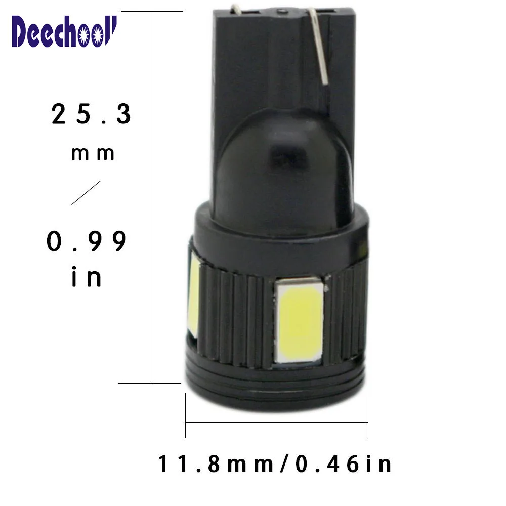 Deechooll 10 шт. W5W T10 Светодиодная лампа 2 88 Вт 5630 6SMD автомобильная для зазора 194 168