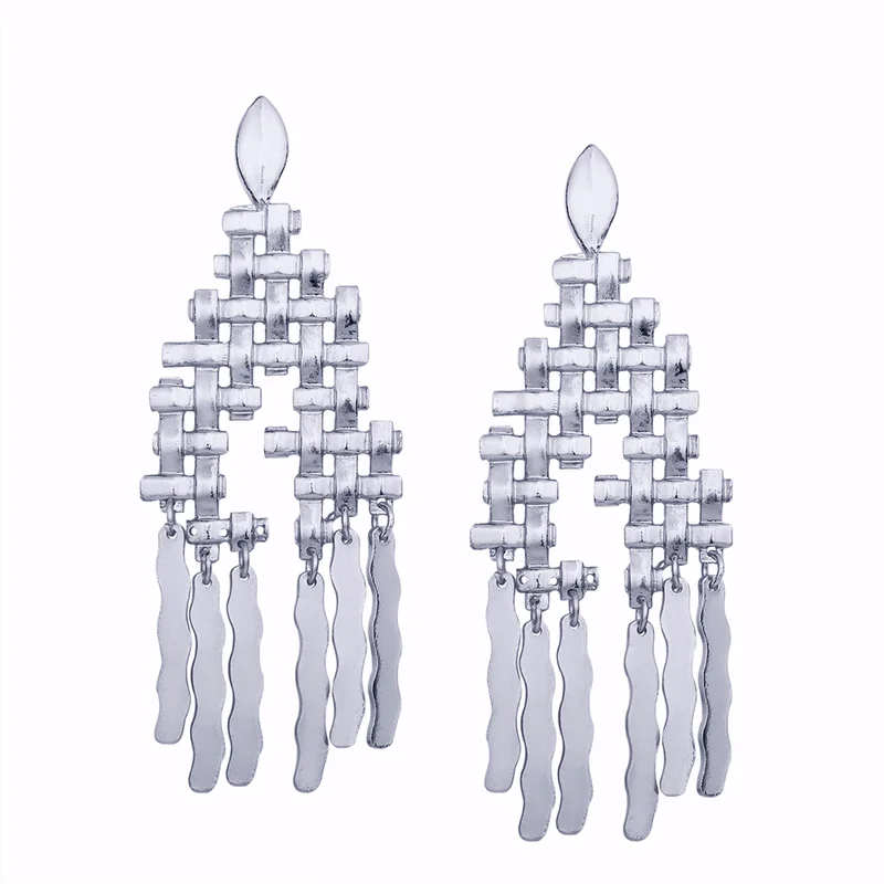 Female Ethnic Retro Metal Drop Earrings Punk Rock Brincos Hollow Alloy Weave Dangle for Women Party Statement Jewelry | Украшения и