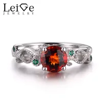 LeiGe Jewelry Natural Orange Garnet Rings Unique Wedding Rings January Birthstone Real 925 Sterling Silver Vintage Rings for Her