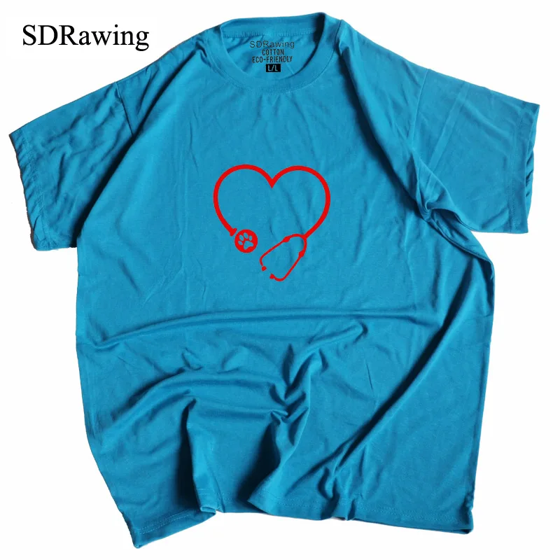 Футболка ветеринарная с принтом лапы в форме сердца модный топ круглым вырезом