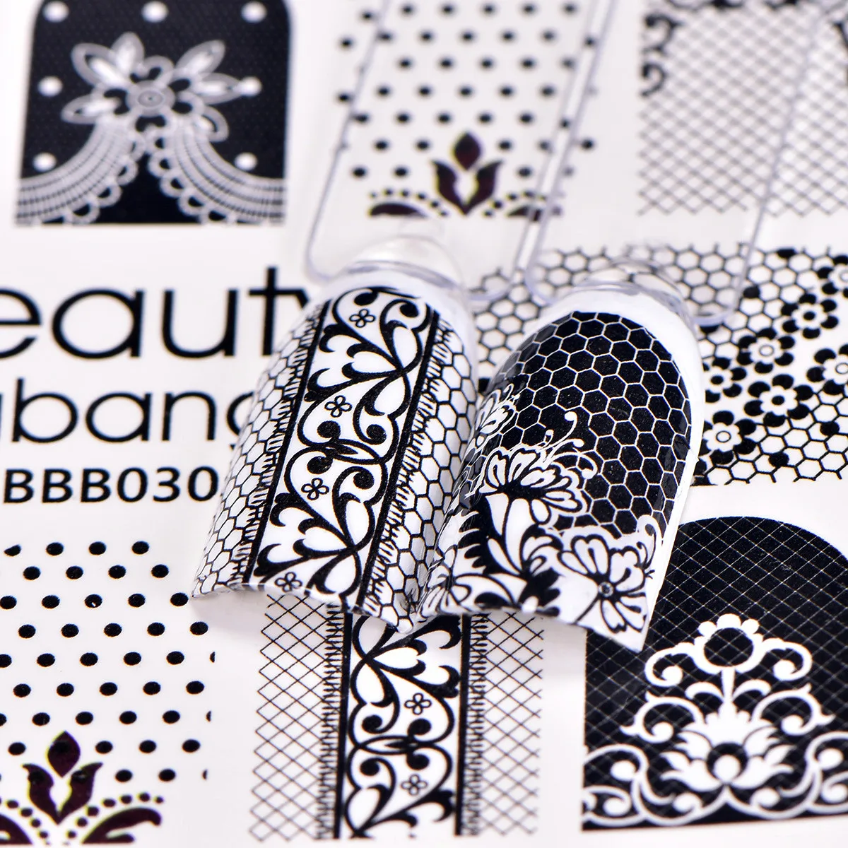 Стикер для ногтей BeautyBigBang кружевной цветок узор в горошек летний дизайн маникюр