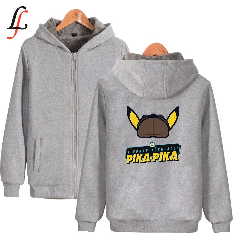 Толстовка с капюшоном Pikachu теплая зимняя уличная куртка унисекс на молнии 2019| |