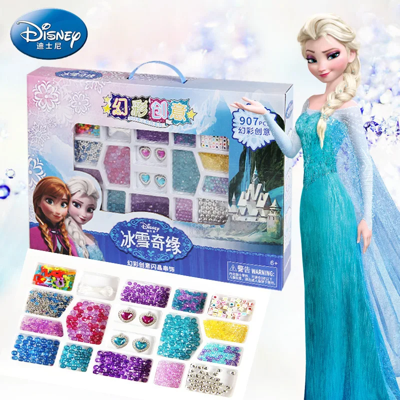 DIY disney мультфильм детей Замороженные ручной работы бисером девушки подарок на день рождения ожерелье Кукла Эльза Аксессуары детский браслет головоломка игрушка коробка