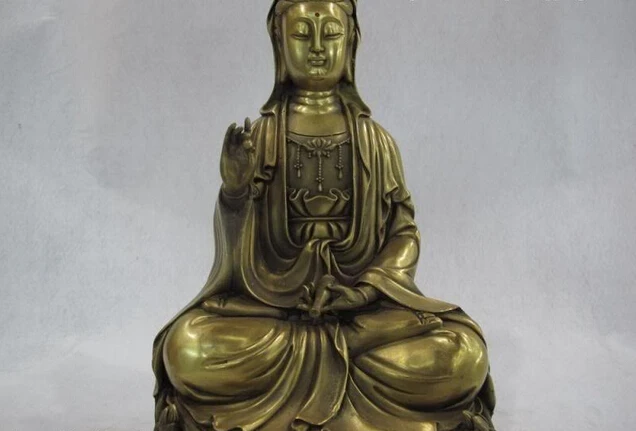 song voge gem S0486 12 Chinese Buddhism Brass Copper Bodhisattva Kwan Yin GuanYin Sit lotus Statue | Дом и сад