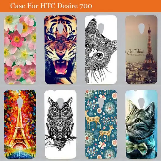 Модный жесткий чехол сделай сам с изображением башни цветка кота для HTC Desire 700 7060