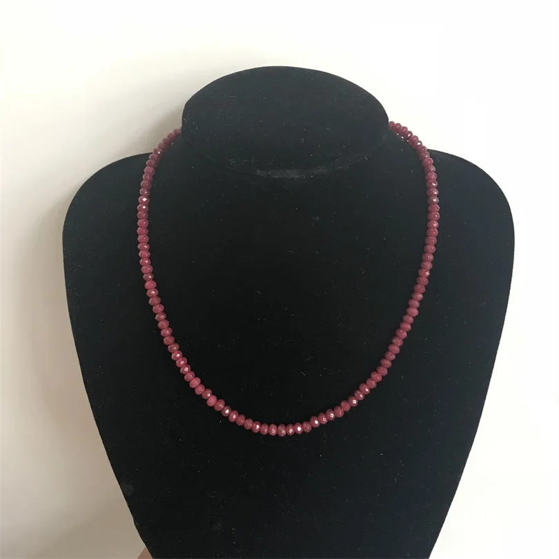 2pcs Necklace 45 см 3*4 мм темно-красный рубиновый цвет натуральный камень ожерелье ручной работы вырезанные маленькие модные украшения из бусин лучший подарок для мамы и дочки - Окраска металла: 2pcs Necklace