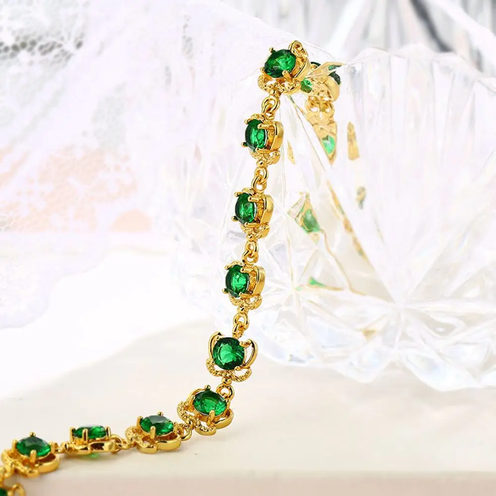 Green Zirconia Paved Bracelet Sparkling Jewelry Yellow Gold Filled Girls Womens Wrist Chain Gift | Украшения и аксессуары