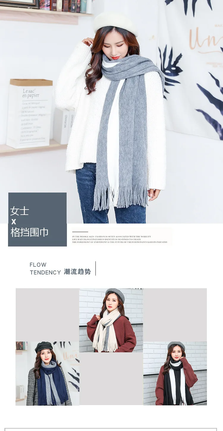 

Contracted fashion Women Scarf Winter color matching Black white stripes gray soft wool knitting male stripe bufanda mujer gift