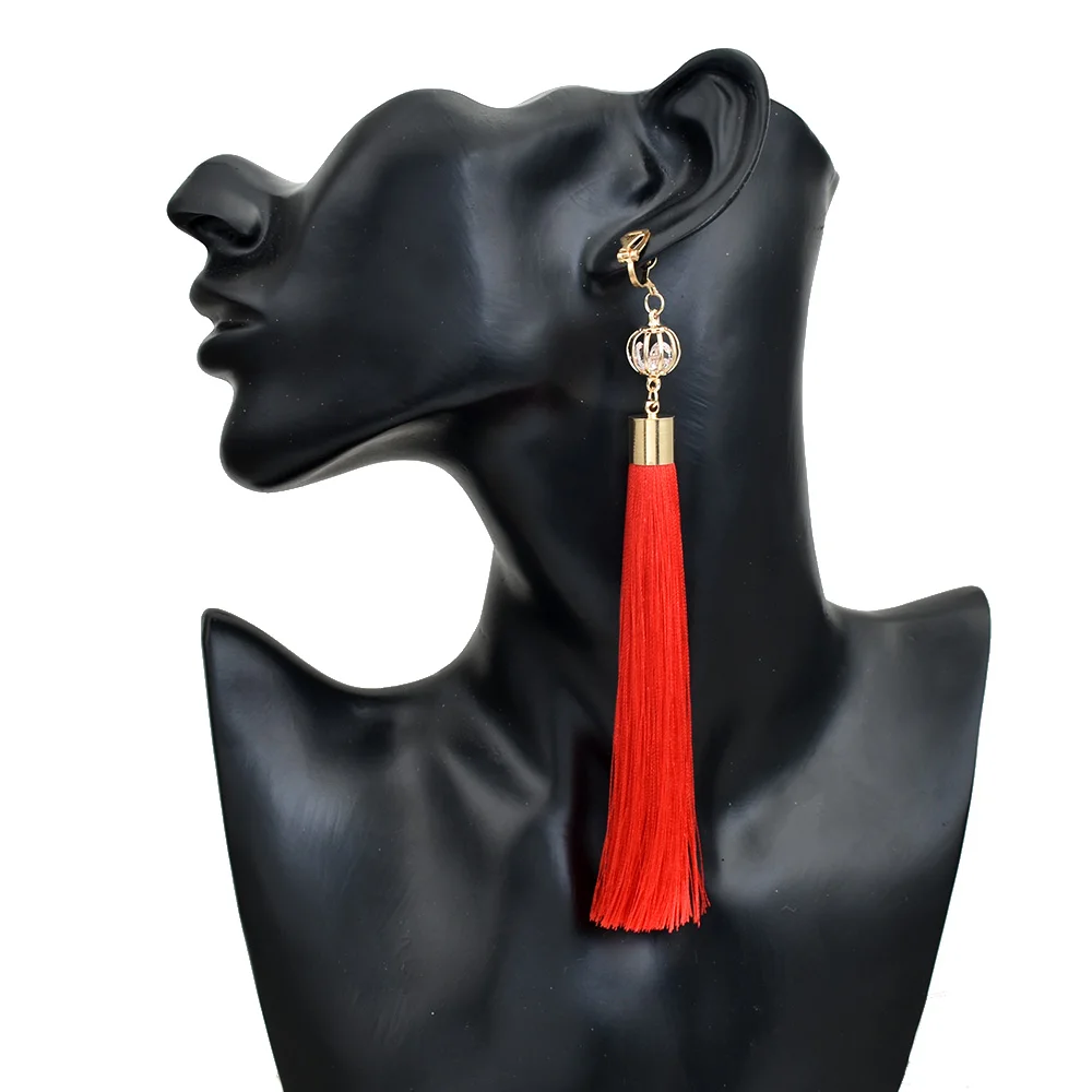 red Chadestinty, золотые цветные клипсы, серьги для женщин, богемные длинные кисточки, серьги с кристаллами, ювелирные изделия, серьги-каффы для ушей, букле d, oreille - Окраска металла: red