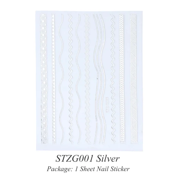 STZG001 Silver 3D серебристо-Золотая наклейка для дизайна ногтей, полоска с геометрическим рисунком, металлический конус, сделай сам, клеящиеся палочки для ногтей, маникюрные наконечники, STZG001-013 - Цвет: STZG001 Silver