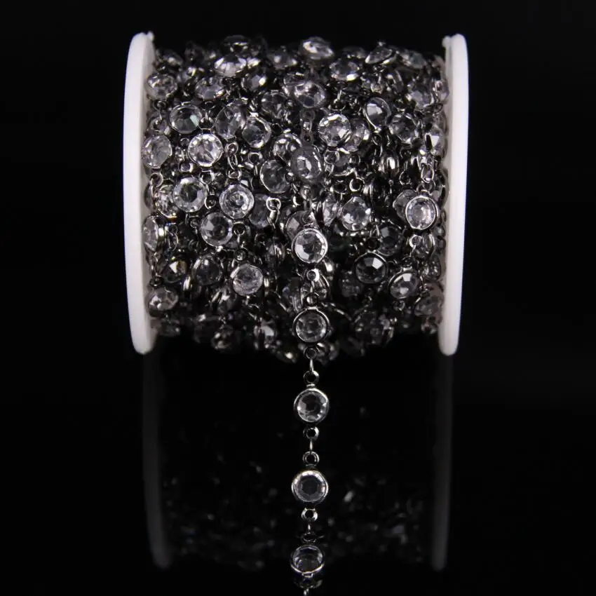 6mm Clear White Cubic Zircon Faceted Flat Round beaded Chain Coin Gun black Rosary Charms CZ | Украшения и аксессуары