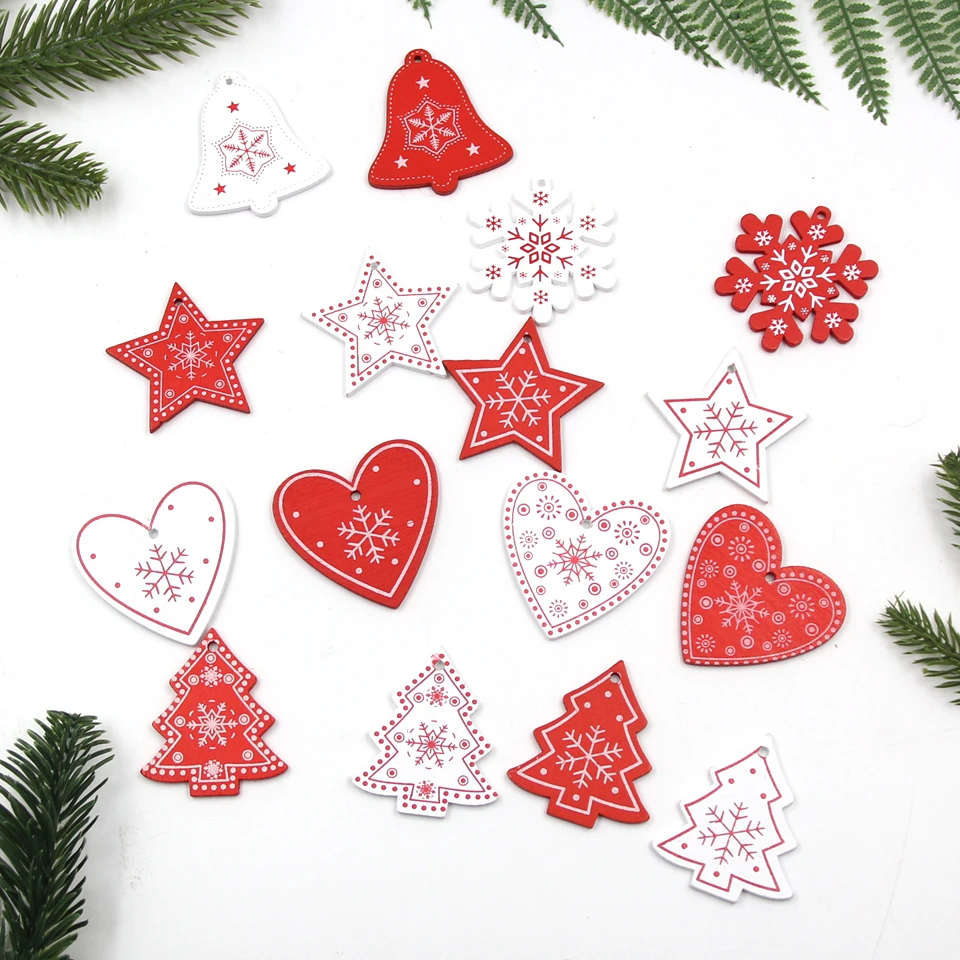 Random Send 12PCS 12 шт./лот DIY Белая и Красная рождественская елка/Сердце/Деревянные Подвески-украшения в виде звезд для дома Xmas Tree украшения Детские подарки украшения - Цвет: Random Send 12PCS