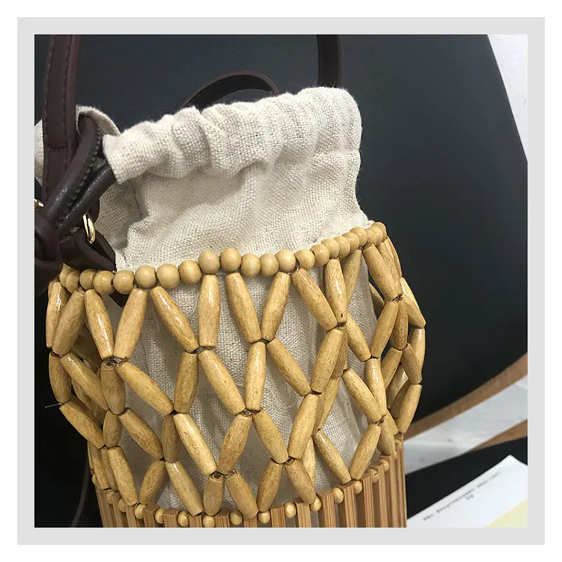 

Summer Vintage Hollow Out Wood Bamboo Weaving Women Beach Shoulder Bag Hand Bag