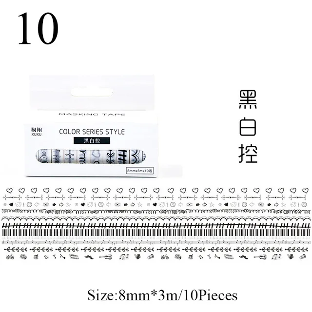 10 10 шт./партия, листья, фольга, сетка, Цветочная милая бумага, маскирующая васи лента, Набор японских канцелярских принадлежностей, Kawaii принадлежности для скрапбукинга, наклейка - Цвет: 10