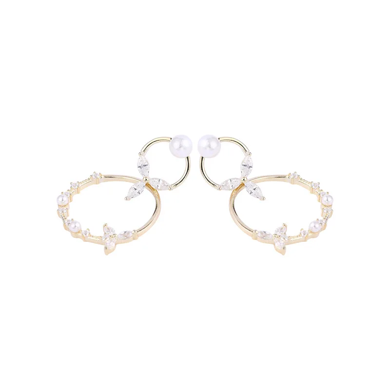 Loioloy New Trendy 100% 925 Sterling Silver Flower Circle Pearl Double Circles Earrings for Women Jewelry Gift | Украшения и