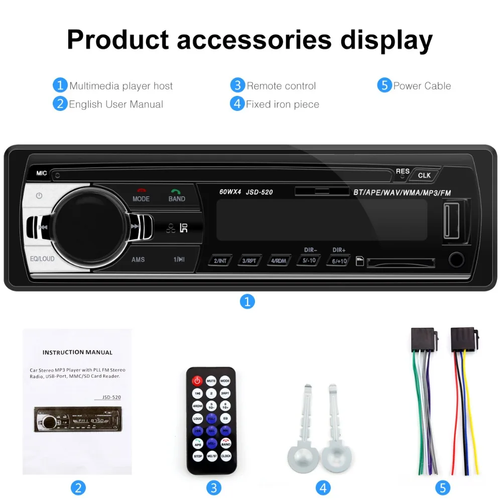 Автомагнитола Bluetooth V2.0 JSD-520 автомобильный стерео In-dash 1 Din FM Aux вход приемник SD Поддержка USB MP3 MMC WMA автомобильный аудио плеер